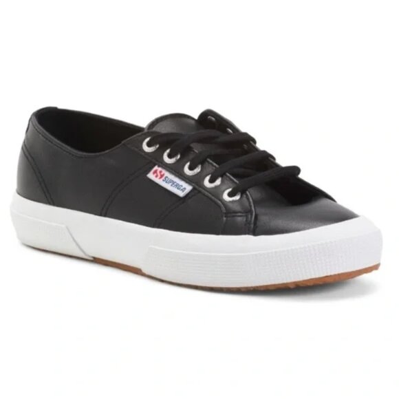 NEW! Unisex Superga Black Nappa Leather Sneakers - Picture 1 of 13